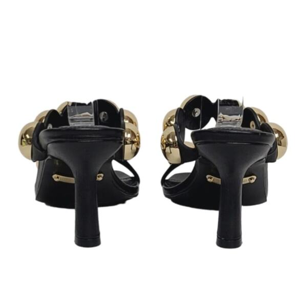 Rebecca Minkoff Annita Gold Studded Black Leather Slip-On Heels sz 8 - Picture 5 of 7